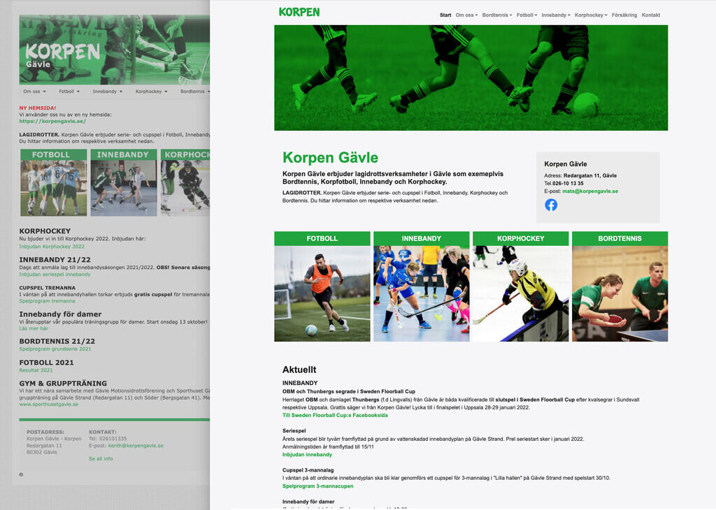 Korpens nya hemsida från IdrottOnline till Svensk Webbservice.